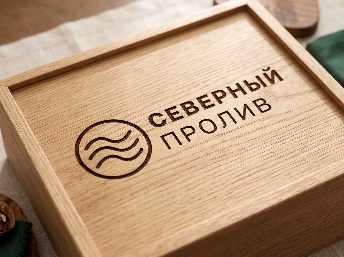 Гравировка логотипа на крышке деревянной коробки